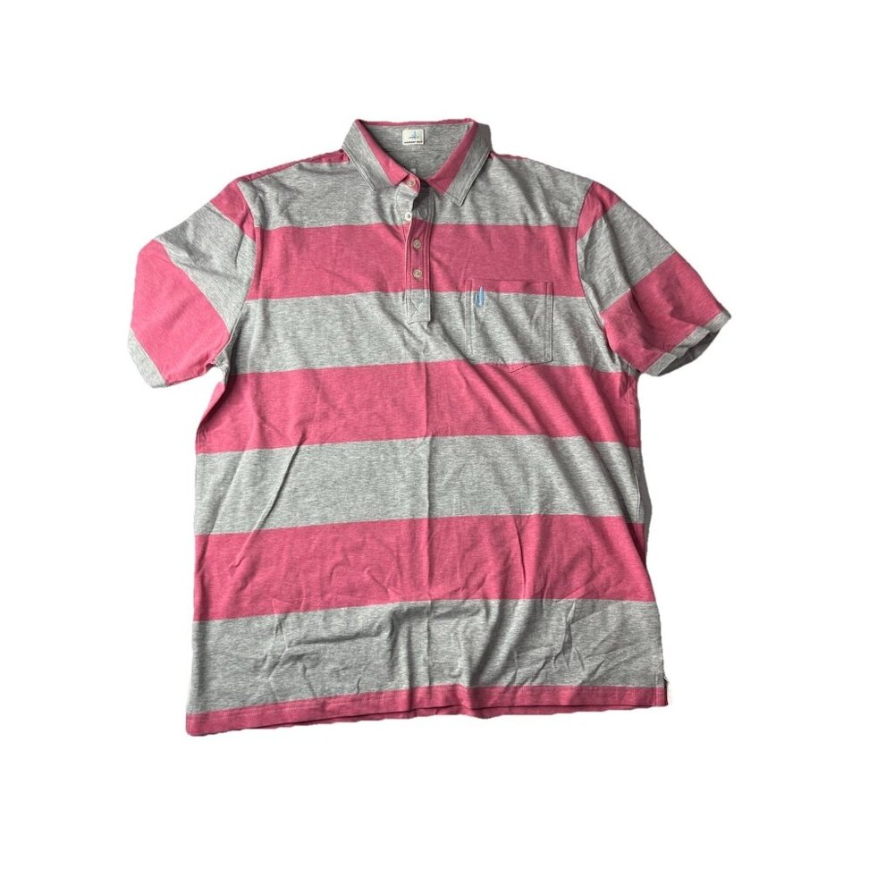Johnnie‎ O Polo Shirt Men’s Size Large Gray Pink Stripe Golf Casual Hangin Out